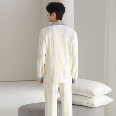 Premium casual cardigan long sleeve men cotton pajamas