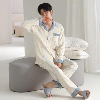 Premium casual cardigan long sleeve men cotton pajamas