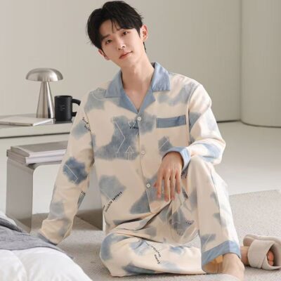 Premium spring autumn casual homewear men cotton pajamas