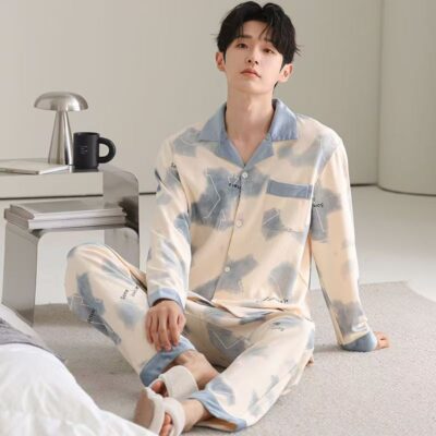 Premium spring autumn casual homewear men cotton pajamas