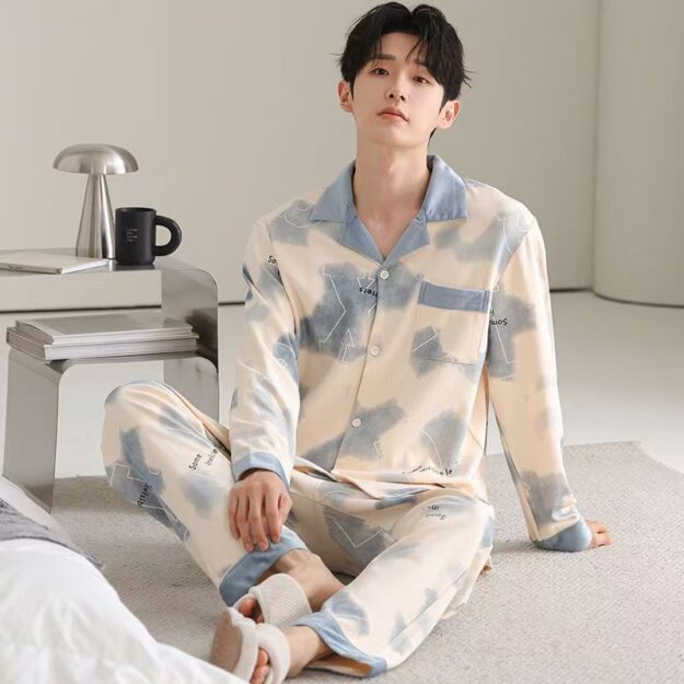 Premium spring autumn casual homewear men cotton pajamas