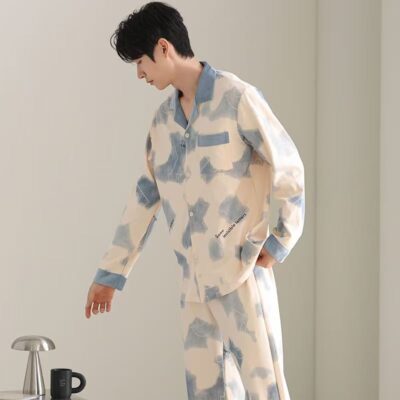 Premium spring autumn casual homewear men cotton pajamas