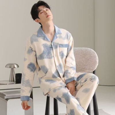 Premium spring autumn casual homewear men cotton pajamas