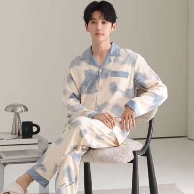 Premium spring autumn casual homewear men cotton pajamas