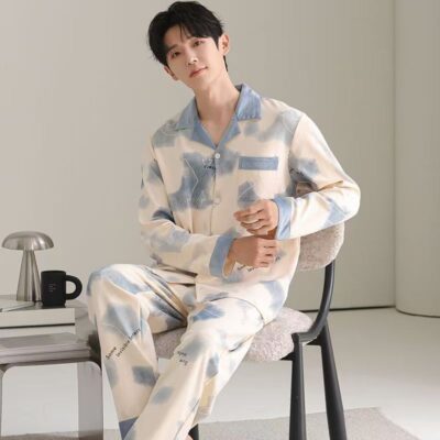 Premium spring autumn casual homewear men cotton pajamas