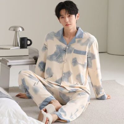 Premium spring autumn casual homewear men cotton pajamas
