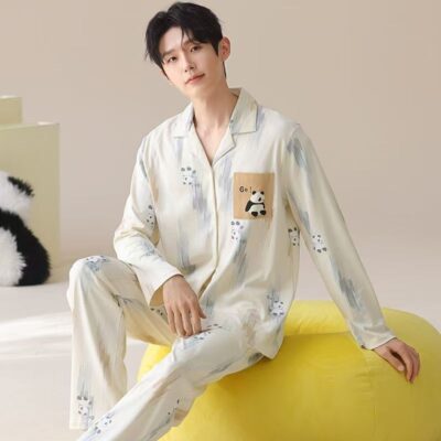 Casual turn-down collar loose cardigan men cotton pajamas