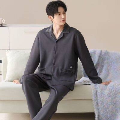 Casual turn-down collar loose cardigan men cotton pajamas
