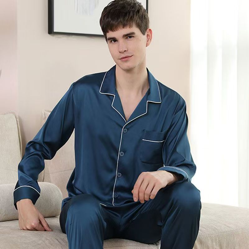 Luxury solid color minimalist men silk pajama set