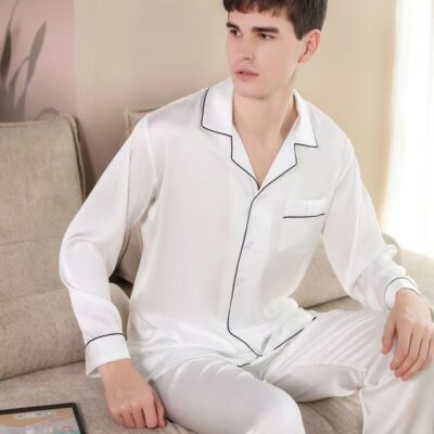 Luxury solid color minimalist men silk pajama set