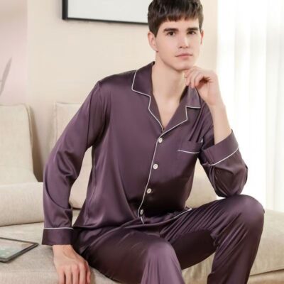 Luxury solid color minimalist men silk pajama set