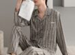 Light luxury cardigan men cotton pajama set