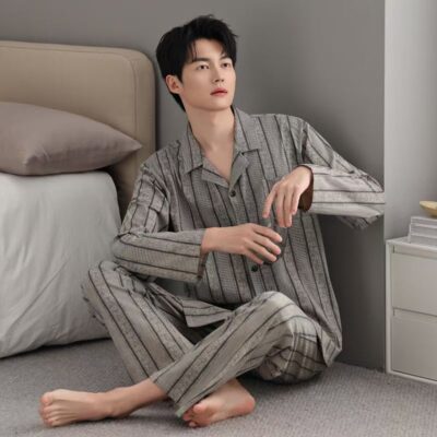 Light luxury cardigan men cotton pajama set