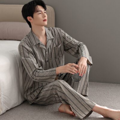 Light luxury cardigan men cotton pajama set