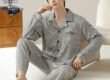 High quality spring autumn plaid long sleeve men cotton pajama set