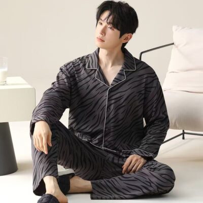 Spring autumn plus size men loose cotton pajama set