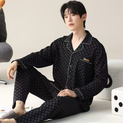 Spring autumn plus size men loose cotton pajama set