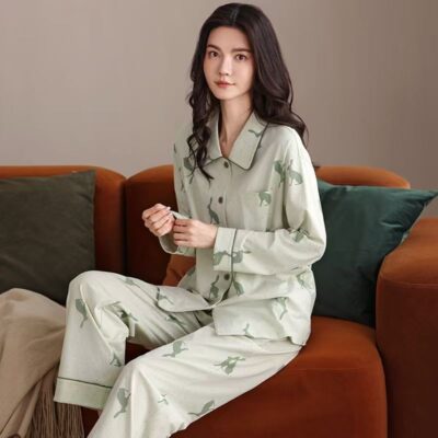 Light luxury cardigan spring autumn women cotton pajamas