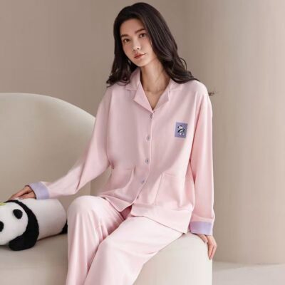 Light luxury cardigan spring autumn women cotton pajamas