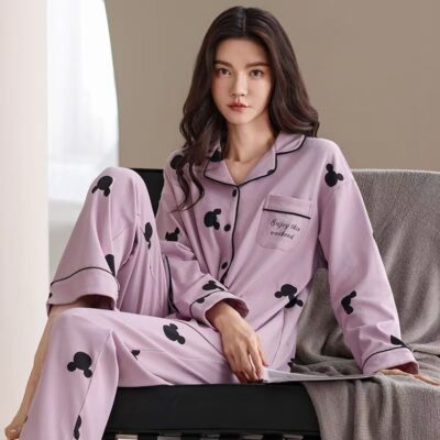 Light luxury cardigan spring autumn women cotton pajamas