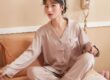 Spring autumn soft loose cardigan women satin pajama set