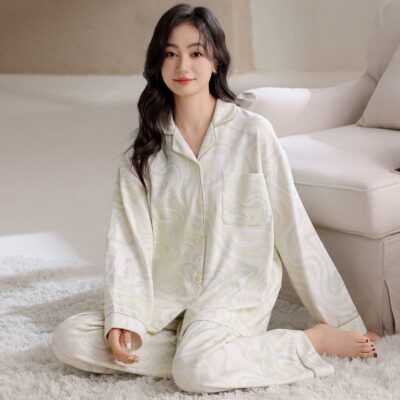 Soft long sleeve spring autumn cotton pajamas