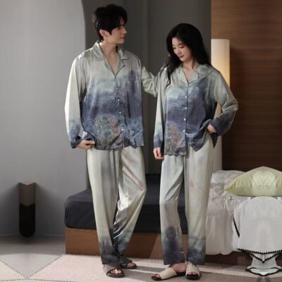 Tie-dye luxury satin pajama set for couples