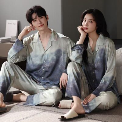 Tie-dye luxury satin pajama set for couples