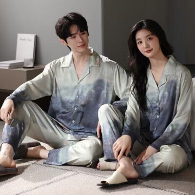 Tie-dye luxury satin pajama set for couples