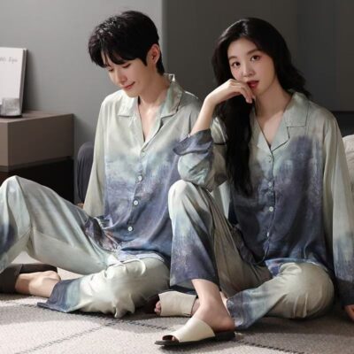 Tie-dye luxury satin pajama set for couples