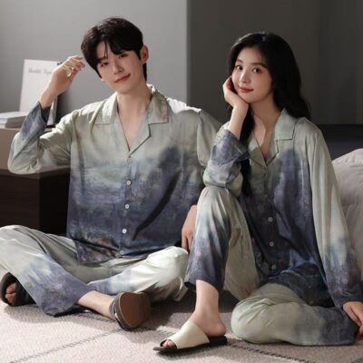 Tie-dye luxury satin pajama set for couples