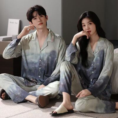 Tie-dye luxury satin pajama set for couples