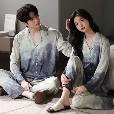 Tie-dye luxury satin pajama set for couples