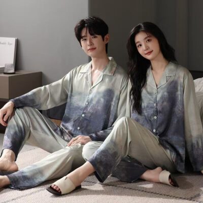 Tie-dye luxury satin pajama set for couples