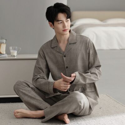 Vintage autumn winter cardigan men cotton pajama set