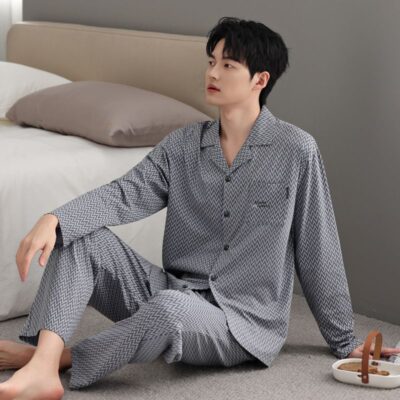Vintage autumn winter cardigan men cotton pajama set