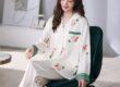 Spring autumn loose cardigan women satin pajama set