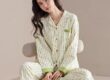 Fashion casual cardigan long sleeve women cotton pajamas