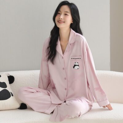 Fashion long sleeve cardigan spring autumn women cotton pajamas