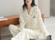 Fashion long sleeve cardigan spring autumn women cotton pajamas