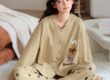 Comfortable loose cardigan spring autumn women cotton pajamas