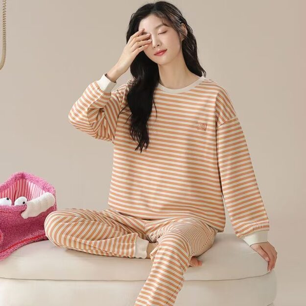 Women’s Cute Long Sleeve Cotton Pajamas for Autumn Winter (2) Cute autumn winter long sleeve women cotton pajamas