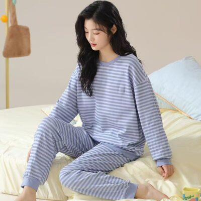 Cute autumn winter long sleeve women cotton pajamas