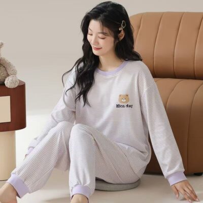 Cute autumn winter long sleeve women cotton pajamas