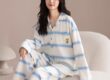 Cute spring autumn long sleeve women cotton pajamas