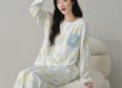 Cute loose fit long sleeve spring autumn women cotton pajamas