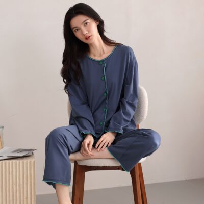 Spring autumn women long sleeve homewear cotton pajamas