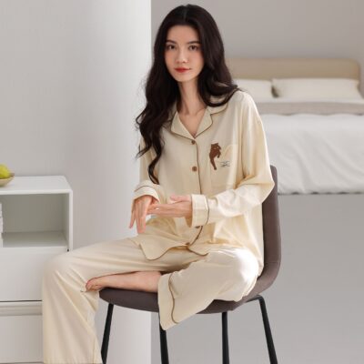 Spring autumn women long sleeve homewear cotton pajamas