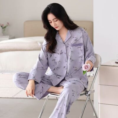 Loose long sleeve cardigan homewear women cotton pajamas