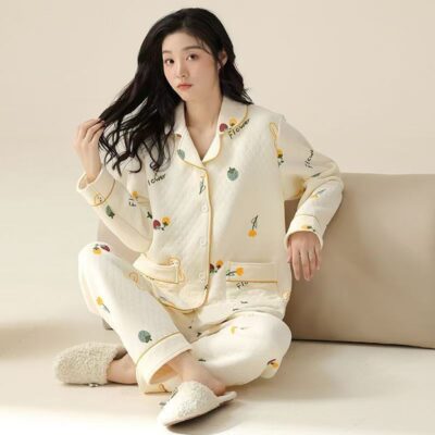 Warm thick autumn winter women cotton pajamas